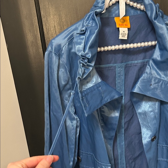 Ruby Rd. Shiny Blue Trench Coat - Picture 4 of 4